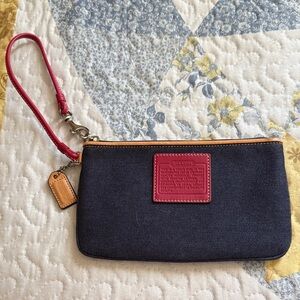 Coach Blue Denim Wristlet with Red Patch